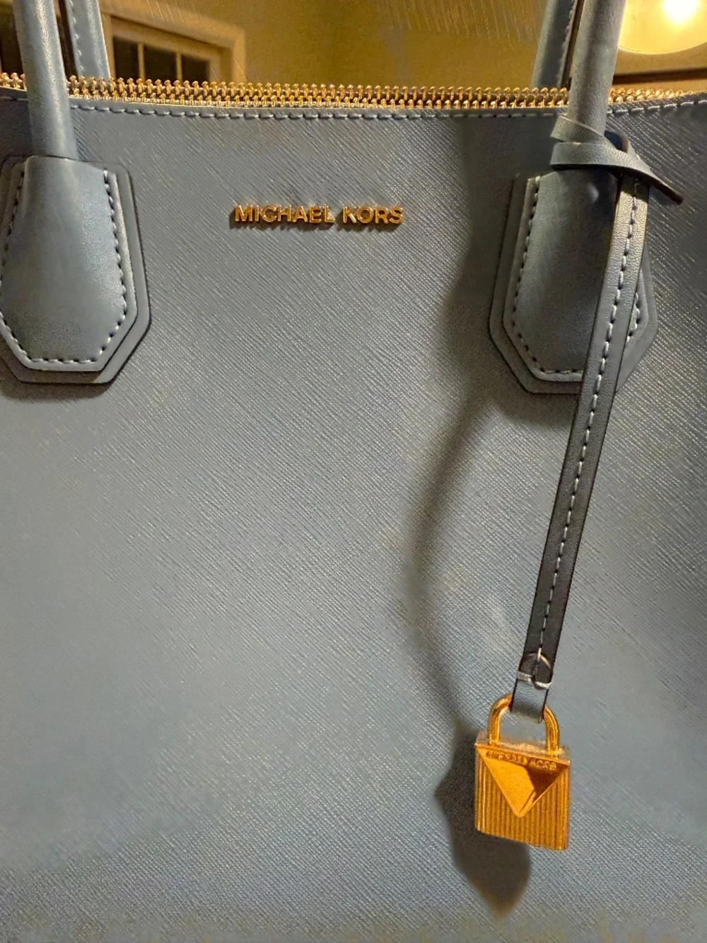 Micheal Kors Mercer Large Saffiano Leather Tote Bag- color South Pacific